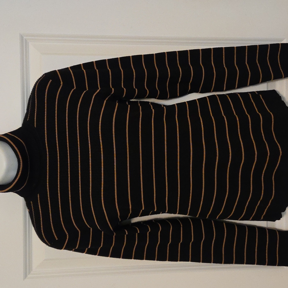 Women's Coldwater Creek Black & Taupe Stripe Turtleneck
